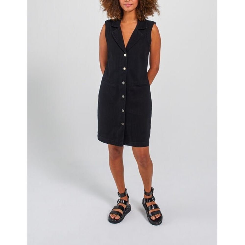 I.Code‎ Black Denim Button Front Sleeveless Mini Dress QW3101429 Size 36